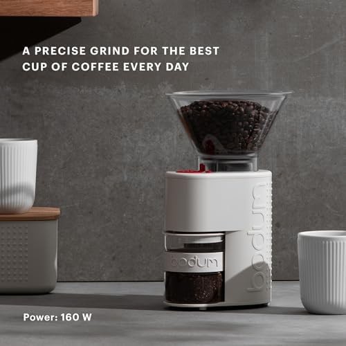 White conical burr grinder with preset timer — photo 3