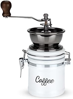 Vintage wood manual grinder with white ceramic jar