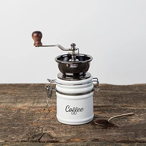 Vintage wood manual grinder with white ceramic jar — photo 4