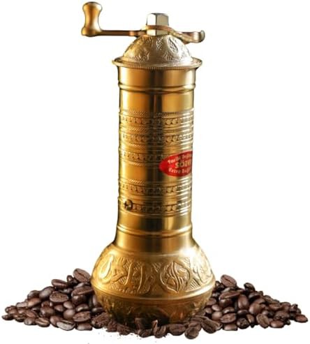 Hammered brass manual coffee mill 7.6 in
