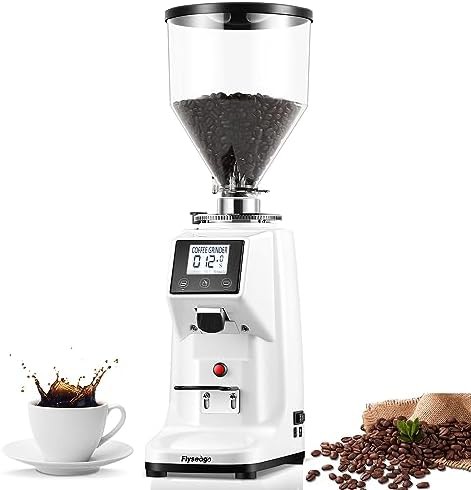 White flat burr grinder with timer