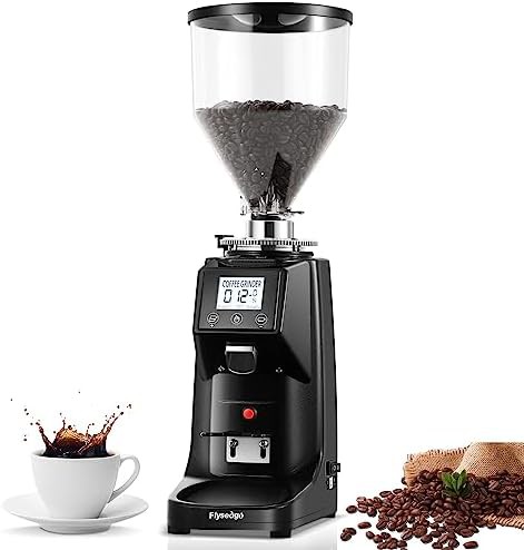 Black flat burr grinder with timer