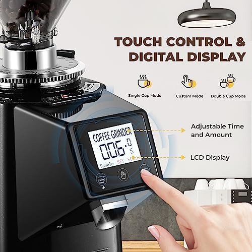 Black flat burr grinder with timer — photo 3