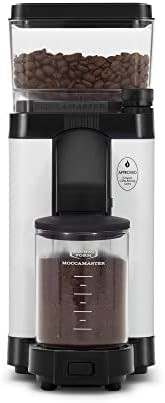 Matte white flat burr electric grinder