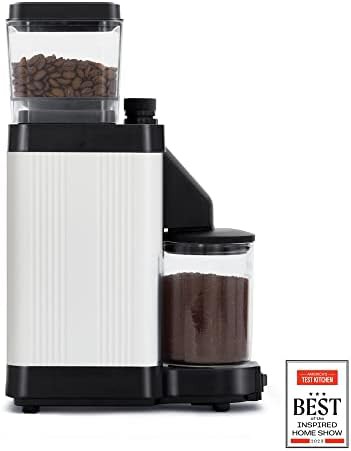 Matte white flat burr electric grinder — photo 3