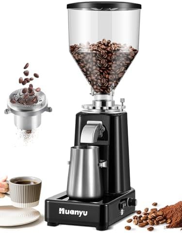 Black flat burr grinder with lockable dial