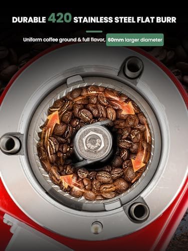 Red flat burr grinder with lockable dial — photo 3