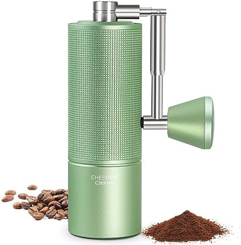 Green foldable handle conical burr coffee grinder