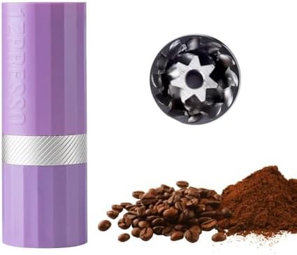 Purple mini travel sized manual coffee grinder