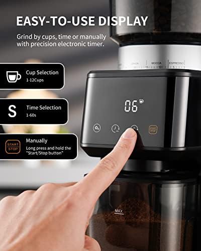 Brushed stainless touchscreen conical burr grinder with timer — photo 3