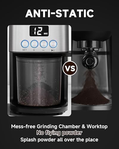 Silver conical burr grinder with LED control panel — photo 3