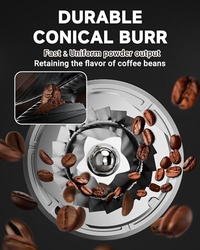 Silver conical burr grinder with LED control panel — photo 5