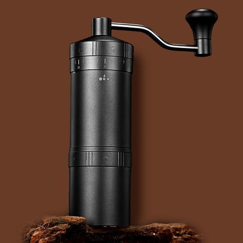 Black aluminum manual coffee grinder with blowing nozzle