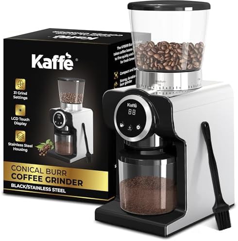 Precision conical burr grinder with touchscreen timer