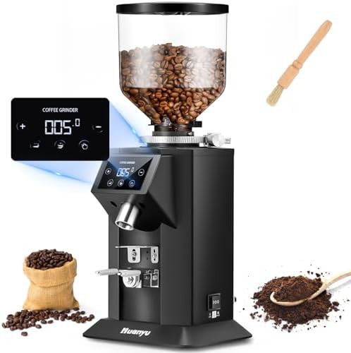 Black touchscreen coffee grinder with large hopper