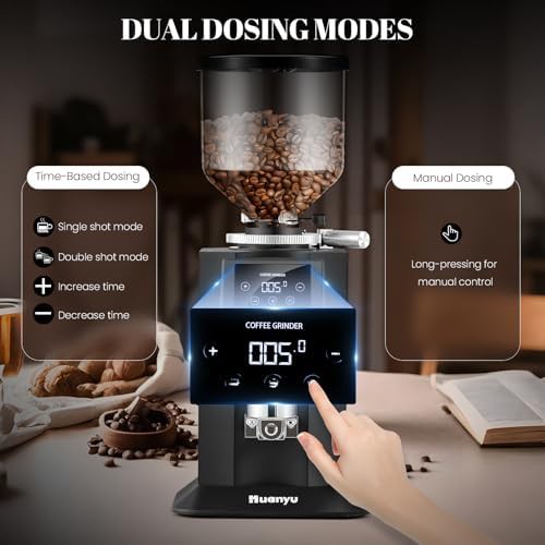 Black touchscreen coffee grinder with large hopper — photo 4