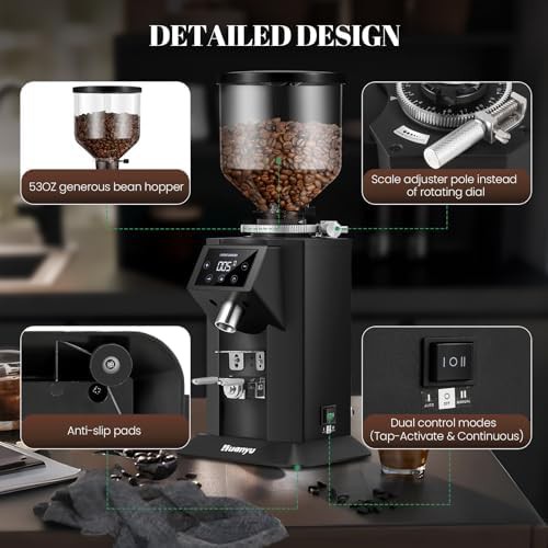 Black touchscreen coffee grinder with large hopper — photo 5