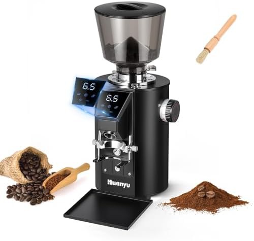 Commercial flat burr grinder with touchscreen