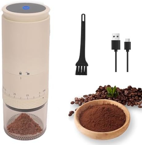 Portable electric beige coffee grinder