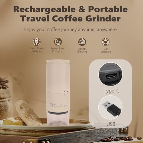 Portable electric beige coffee grinder — photo 5