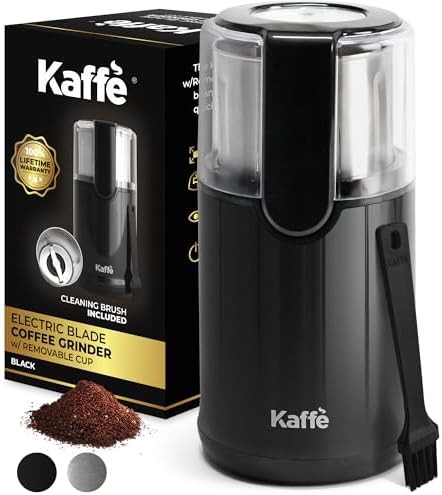 Black electric grinder with removable stainless cup