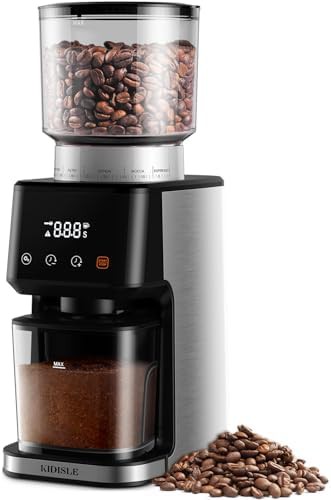 Brushed stainless steel conical espresso grinder