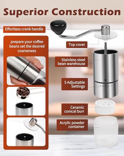 Ceramic burr manual coffee grinder with 5 settings — photo 4