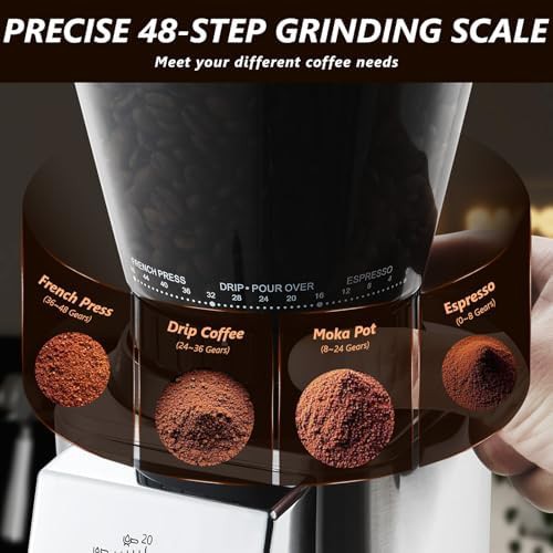 Silver electric conical burr grinder with timer — photo 3