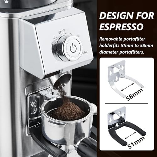 Silver electric conical burr grinder with timer — photo 4
