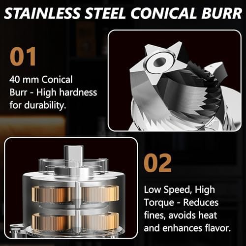 Silver electric conical burr grinder with timer — photo 5