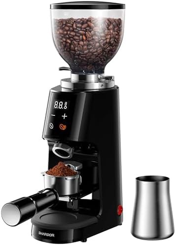 Black 64mm flat burr espresso grinder