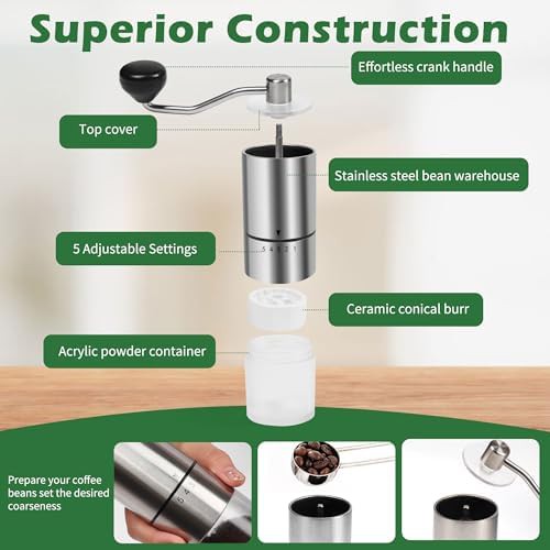 Silvery ceramic burr manual crank grinder — photo 5