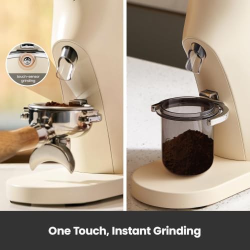 White conical burr grinder with smart timer — photo 3