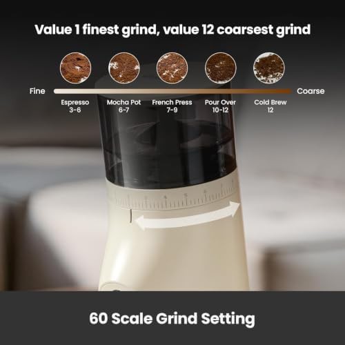 White conical burr grinder with smart timer — photo 5