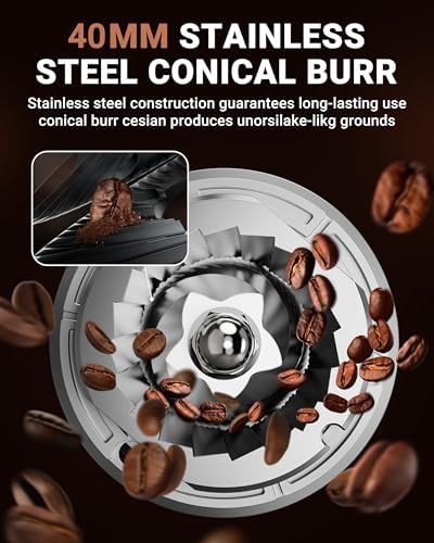 Metallic silver conical burr grinder with 48 settings — photo 4