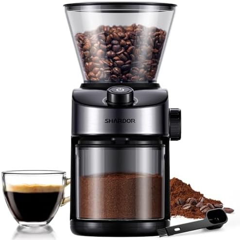 Electric flat burr grinder with timer
