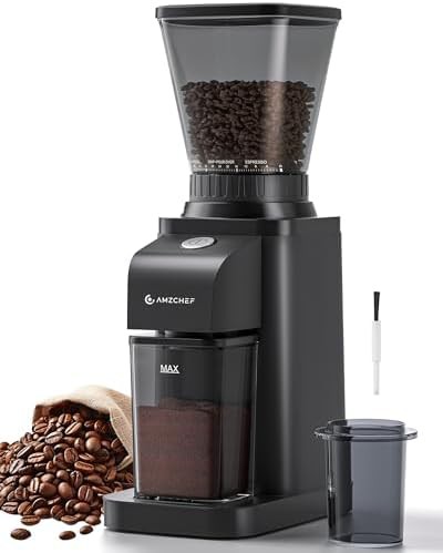 Black anti-static espresso grinder with self-cleaning burr