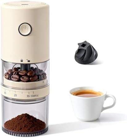 Portable electric burr coffee grinder light beige
