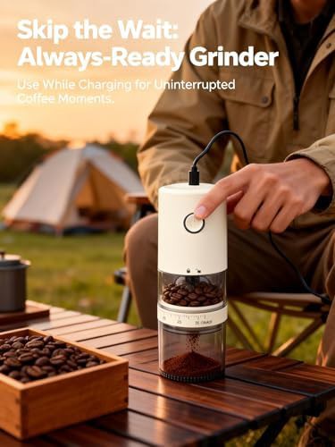 Portable electric burr coffee grinder light beige — photo 4