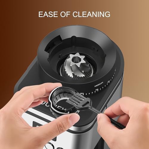 Silver stainless steel conical burr electric grinder — photo 5