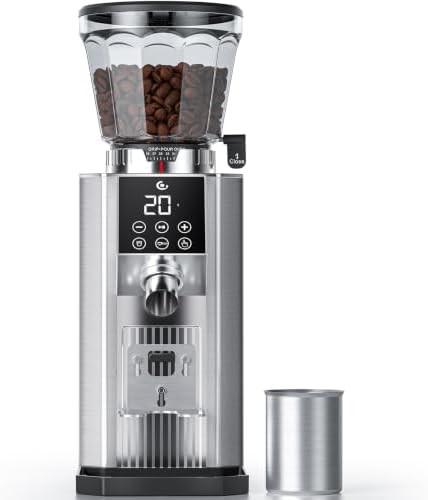 Conical burr grinder with touchscreen timer interface