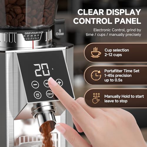 Conical burr grinder with touchscreen timer interface — photo 4